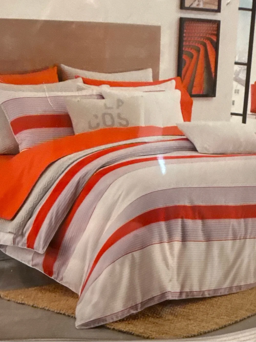 Lacoste Sirocco Twin XL Duvet Set Red Stripe Archival Collection Open Box